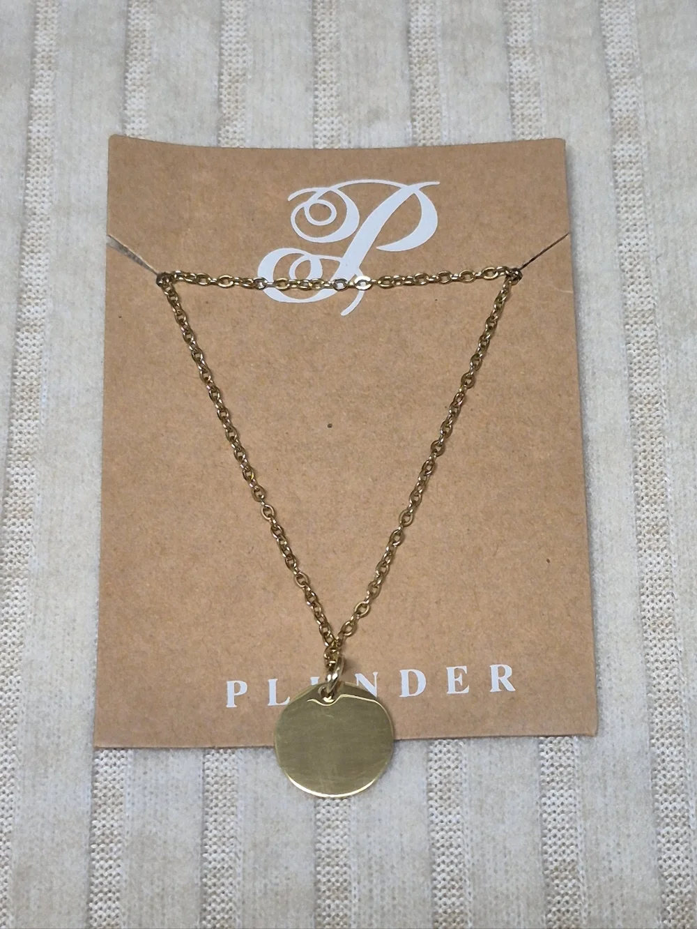 Plunder Design Gold Toned Circle Pendant Necklace -NIP